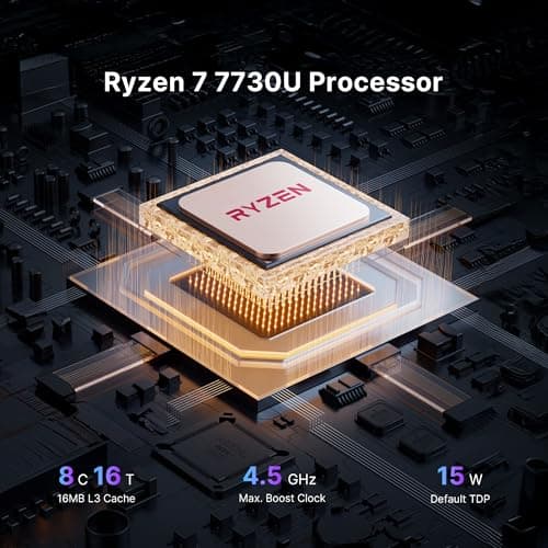 BOSGAME P4 Ultra Mini PC, AMD Ryzen 7 7730U (up to 4.5GHz), 16GB DDR4, 1TB PCIe SSD Mini Desktop Computer, Dual LAN 2.5G & Wi-Fi 6E & BT5.2, 4K Triple Display, for Home, Office, Gaming - Thumbnail 3