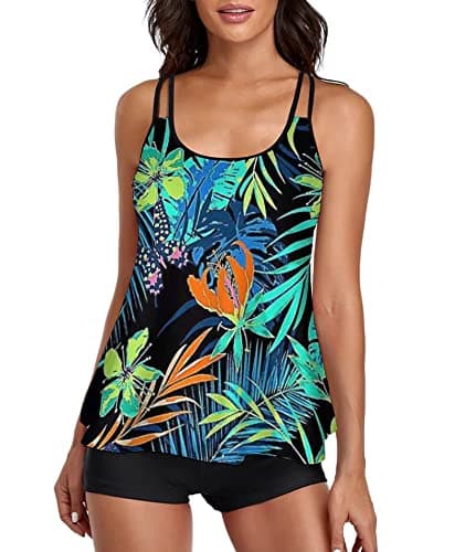 Urchics Womens Gray Tankini Swimsuit Tank Top Two Piece Bathing Suits with Boyshorts Green L