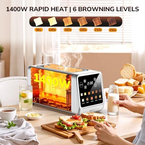 Keenstone Toaster 4 Slice, Digital Smart Toaster with TouchScreen, Memory Function, Single Slot Toasting, Timer, Reheat & Defrost for Bagels, Bread, Waffles, Muffin, Stainless Steel Kitchen Essentials - Thumbnail 4
