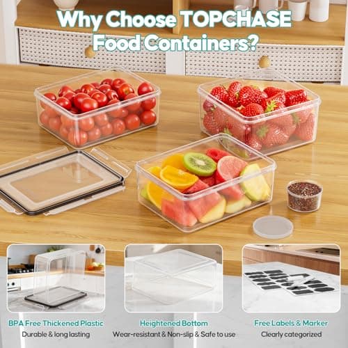 TOPCHASE 40 PCS Food Storage Containers with Lids Airtight (20 Containers & 20 Lids) - Plastic Food Containers for Kitchen Storage Reusable BPA-Free Leakproof Meal Prep Container with Labels & Pen - Thumbnail 3