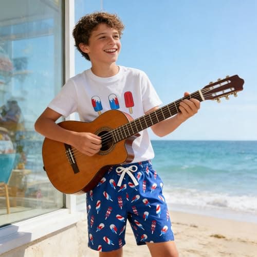 westwolf Boy's Swim Trunks Size 8 9 Funny Swim Shorts for Boy American Flag Bathing Suits with Inner Pockets 4 of July Quick Dry Boys Beach Board Shorts Size 8 9 Boys Swimsuits - Thumbnail 2