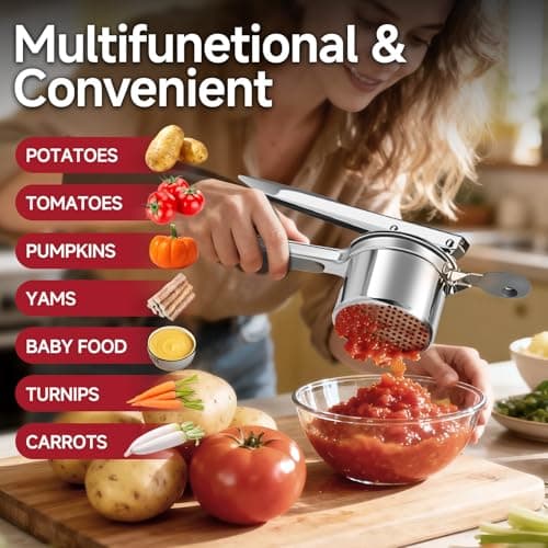 Potato Ricer for Mashed Potatoes-Stainless Steel 15oz Large Capacity,All Clad,Heavy Duty,Ergonomic Handle for Spaetzle,Oranges, Lemons, Pumpkins, Carrots, Avocados(GRAY) - Thumbnail 5