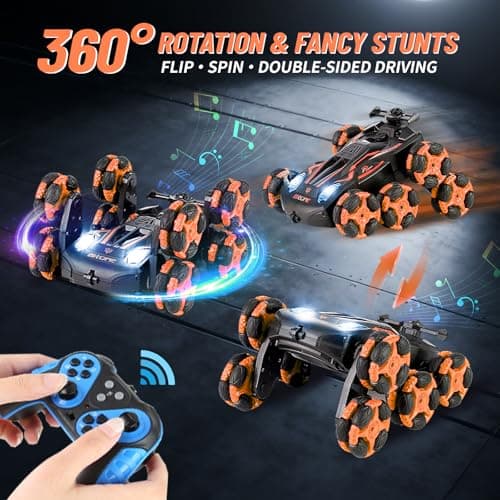 MOMONOVA 8WD RC Stunt Car with Mist Spray - 8 Wheel Remote Control Car for Boys 8-12, Off-Road Stunt Vehicle with Lights & Music, 360° Flip Toy with 2 Rechargeable Batteries, Birthday Gift for Kids - Thumbnail 2
