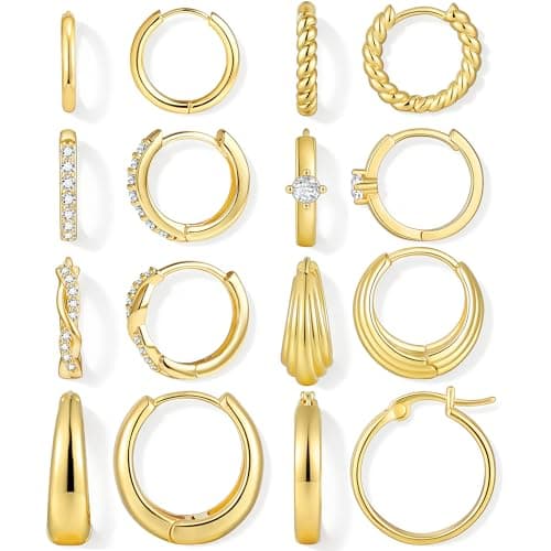 Small Gold Hoop Earrings Set for Women, 14K Gold Plated Dainty CZ Huggie Hoop Earring Sets for Multiple Piercing, Cartilage Earring Stacks Jewelry Gift - Image 1