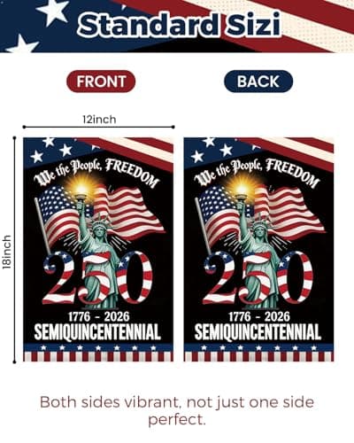 250 Years America Garden Flag, 250th Anniversary USA Patriotic 4th of July Double-Sided Waterproof Banner with Freedom Yard Sign, We The People, 1776-2026 Commemorative, 12 x 18 Inch - Thumbnail 3