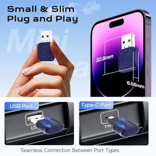 Carlinkit Mini Ultra Wireless CarPlay & Android Auto Adapter - Plug & Play Dongle for iPhone & Android, Convert Wired to Wireless, USB-A/USB-C Fast Connection, Compatible with OEM Wired Cars - Thumbnail 3