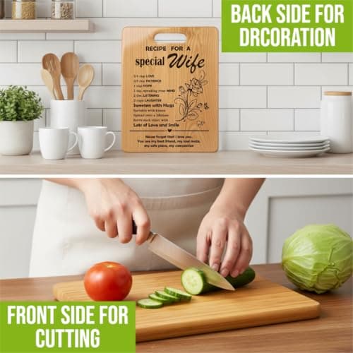 Gifts for Wife Birthday Gift Ideas, Recipe Cutting Board for Wife, Best Gifts for Christmas, Birthday Day, Valentines Day Gift Bamboo Cutting Board Kitchen Decor - Thumbnail 2
