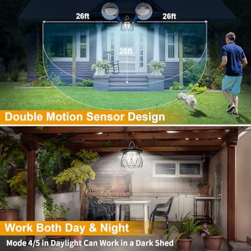 Solar Pendant Lights for Outdoor and Indoor,Solar-Powered, Motion-Activated, Remote-Controlled, 5 Lighting Modes, Warm/Cool White, Weatherproof,Ideal for Sheds, Garages, Patios, Gardens, and Barns - Thumbnail 2