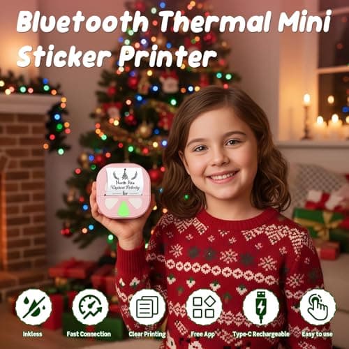 HKHKPI Mini Sticker Printer Thermal Sticker Maker Machine,Bluetooth Print Pods for Kids Teens Gifts,Pocket Printpod Portable Impresora for Phone,Note Buddy,Photo,Custom Sticker,Scrapbook-Pink - Thumbnail 2