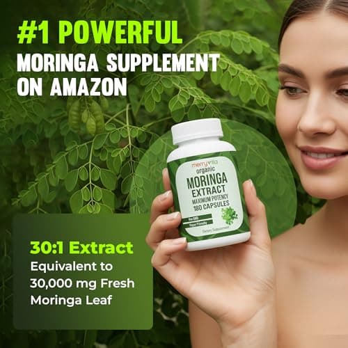 MERRY VITA Organic Moringa Capsules – Moringa Oleifera Leaf Extract – Moringa Supplement – Maximum Potency Green Superfood – Immune & Antioxidant Support – Vegan, Non-GMO – Made in USA – 180 Capsules - Thumbnail 2