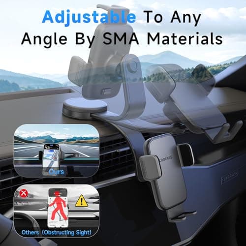 COOEXES Car Phone Holder, 360°Rotation Vacuum Suction Cup Phone Mount - 108LBS Nano Gel for Car, Bendable Arm & One-Hand Release, Truck Phone Holder for iPhone 17 Pro Max Samsung Android - Thumbnail 4
