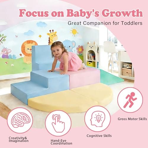 HHH HIKECUCAN Soft Climbing Toys for Toddlers 1-3, 6-Piece Foam Climbing Blocks Set with Washable Cover, Colourful Indoor Active Play Structure for Kids, Modular Crawling and Sliding Gym for Baby - Thumbnail 3