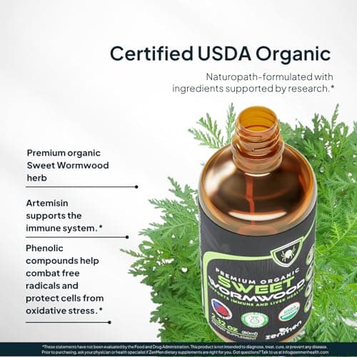 Zenmen Organic Sweet Wormwood Extract (Artemisia Annua) – Digestive & Immune Support, Antioxidant – 2.32 fl oz Alcohol-Free Liquid Drops, Vegan, Made in USA - Thumbnail 5