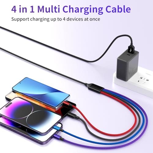 Firsting Dual IP 4 in 1 Multi Charging Cable [1Pack 5FT], Nylon Phone Charger USB Cable, Travel Charging Cords with IP/IP/Type C/Micro Port, Compatible with Most Cell Phones/Tablets and More - Thumbnail 6