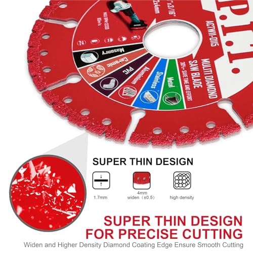 P.I.T. 4 1/2 Inch Metal Cutting Disc with Long Life 5000+ Cuts, 7/8" Arbor Vacuum Brazed Diamond Angle Grinder Blade for Rebar, Angle Iron,Stainless Steel - Thumbnail 2