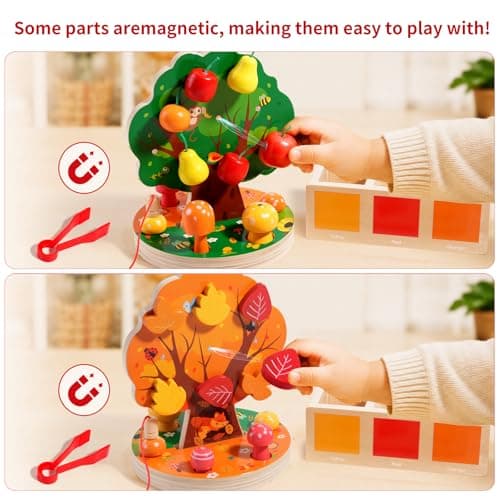 INIFEIDALA Montessori Toys for 3 4 5 6 Year Old - Wooden Educational Toy for Toddlers,Shape Sorting Puzzle for Fine Motor Skills,Apple Picking Magnetic Tree Toy,Hand-Eye Coordination,Color Recognition - Thumbnail 6