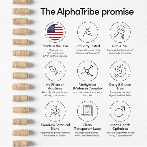 Alpha Tribe Multivitamin for Men with Sea Moss, Black Seed Oil, Ashwagandha, Turmeric Bladderwrack, Burdock,Vitamin C, Elderberry, Manuka, Yellow Dock | Daily Men's Vitamins and Minerals Supplement - Thumbnail 6