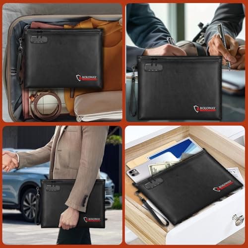 ROLOWAY Fireproof Document Bag (14.5 x 11.5 inch), 6400℉ Fireproof Money Bag with Zipper for Cash, Fire Safe Money Pouch with Lock (Black) - Thumbnail 6
