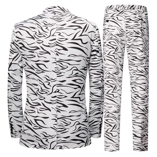 Mens 2 Piece Suit, Floral Notch Lapel, One Button Slim Fit, Dinner Party Jacket Pants Set (US, Alpha, Small, Regular, Regular, White) - Thumbnail 2