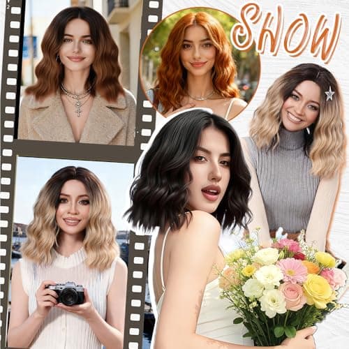 Uioxvn Ginger Orange Short Wavy Synthetic Wig Lace Hairline Bob Style Heat Resistant Fiber Wigs for Women Shoulder Length Copper Middle Part Natural Appearance Everyday Hairstyle 14 Inch - Thumbnail 4