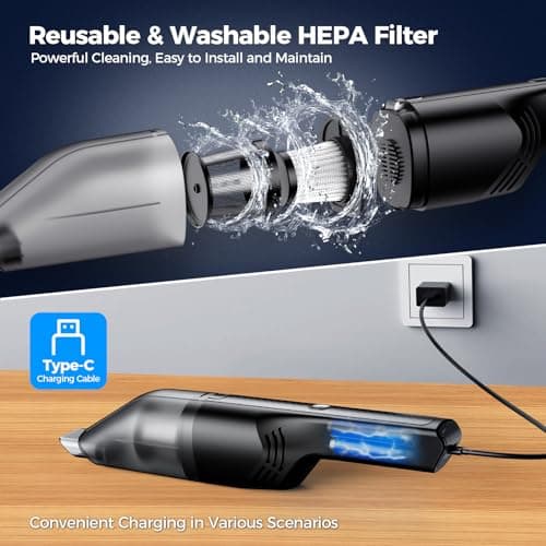Antaha Handheld Vacuum Cordless - Car Vacuum Cleaner with 11000Pa Powerful Suction,1.2lbs Lightweight, Type-C Charge, Multiple Accessories, Portable Hand Vacuum for Home, Pet and Car - Thumbnail 3