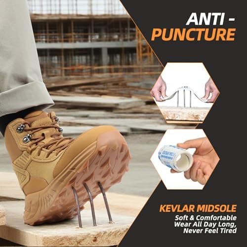 Blapek Steel Toe Work Boots for Men Non Slip Puncture Proof Safety Work Shoes for Men with Indestructible Construction Comfortable Perfect for Outdoor, Hiking, Construction Yellow 7 - Thumbnail 5
