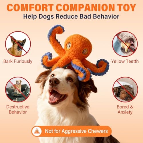 VOXGET Dog Octopus Squeaky Toys, Interactive Tug of War Doggie Toy with Crazy Crinkle for Small Medium Pet Dogs Use, Stuffed Plush Octopus Toy for Puppies Keep Busy Reduce Boredom (Orange, 4" x 4.5") - Thumbnail 4