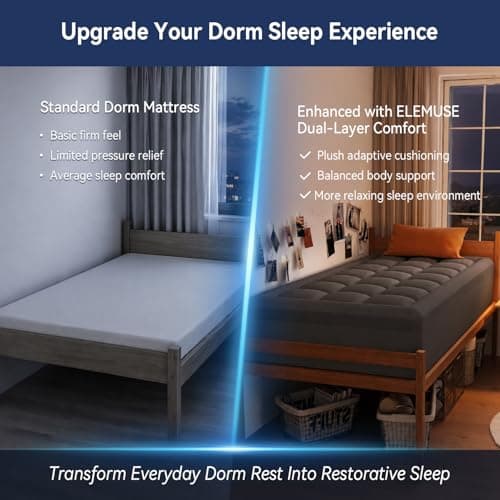 ELEMUSE Dual Layer 3 Inch Memory Foam Mattress Topper Twin XL, Dorm Room 2 Inch Cooling Gel Memory Foam Plus 1 Inch Down Alternative Pillowtop Mattress Pad, College Essential, Comfort Support, Grey - Thumbnail 2