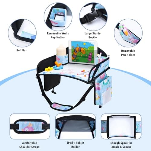 WENRENER Kids Travel Tray, Car Seat Tray for kids Travel, Toddler Road Trip Essentials With Drawing Kit, Toddler Lap Desk Organizer for Car, Carseat Table for Airplane - Thumbnail 5