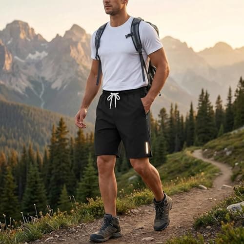 Mens Hiking Shorts with Zipper Pockets & Reflective Strip Lightweight Sweat Shorts Breathable Sun Protetion Clothing Outwear 2026 Stretchy Quick Dry Fitness Clothing Outdoor Running Camping Fishing - Thumbnail 3