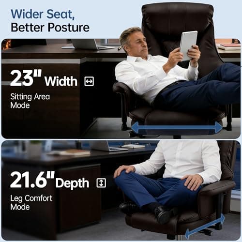 AreShark Big and Tall Office Chair - Executive High Back Leather Office Desk Chair with Adjustable Lumbar Support - Ergonomic Comfortable Heavy Duty Computer Gaming Chair with Padded Arms & Wide Seat - Thumbnail 6