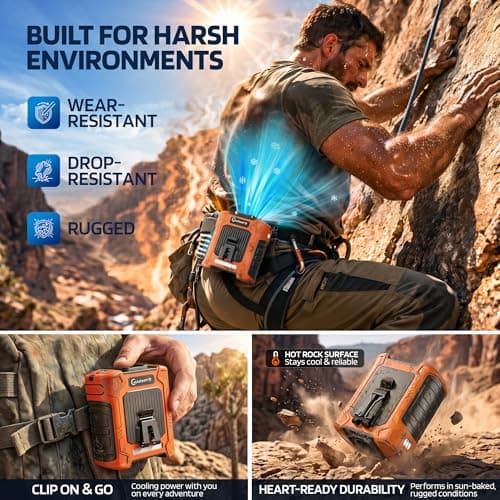 Portable Waist Fan, 10000mAh Rechargeable Belt Clip Fan, 59ft/s Turbo Airflow, 18500RPM 6-Speed, Up to 35H Hands-Free Cooling with Bottom Air Intake, LED SOS Light for Jobsite, Outdoor Work, Camping - Thumbnail 6