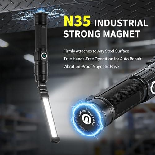 Lisaruq Magnetic Work Light Rechargeable, 1200LM，360° Folding LED Mechanic Light with Magnet Base, Type-C Automotive Inspection Flashlight, Tool Gifts for Men，2-Pack - Thumbnail 2