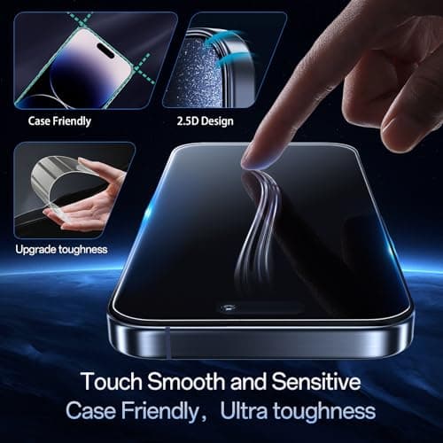 JESOHO Screen Protector for iPhone 14 Pro Max [6.7 Inch],2 pcs HD Colorless Anti-Blue Light Tempered Glass Films, 9H Hardness, No Bubbles, Case Friendly - Thumbnail 6