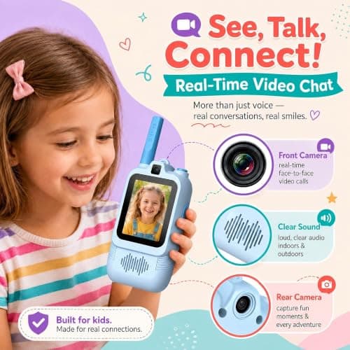 Upgraded Video Walkie Talkies for Kids, Dual Camera Long Range for Selfie & Discovery, Rechargeable 2-Way Radios for Camping Hiking & Backyard, Indoor Outdoor Toys Gifts for Age 3-12 Boys Girls - Thumbnail 2