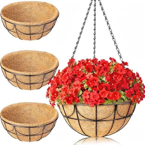 EINYEXW 12 Inch 3 Pack Hanging Baskets Planters for Outdoor Plants - Wire Hanging Baskets Plant for Plants Outdoor with Coco Liners Minimalist Metal Hanging Pots for Outside Garden Patio Porch Decor - Image 1