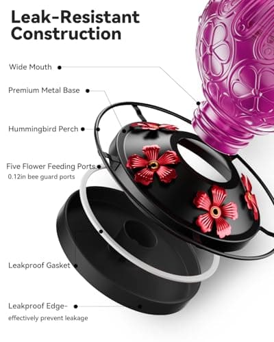 26Oz Hummingbird Feeder for Outdoors, Vintage Glass Bird Feeder with Perch, Durable & Easy to Clean, Hanging Nectar Feeder for Garden, Yard, Deck – Gifts for Women Mom (Violet) - Thumbnail 2