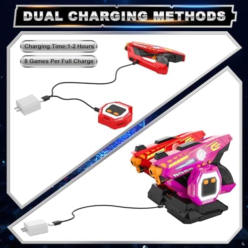 CheerCrew Toy Gun Set of 2, Rechargeable + 360° Sensors + LCDs + Real-time SYNC, Family Games Indoor Outdoor Game for Kids Toy Gifts for Boys Girls Age 8-12 Years Old Teen Gifts Ages 8+ Year Old - Thumbnail 4