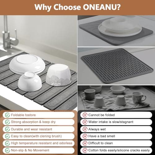 Stone Drying Mat for Kitchen Counter, Fast Dry Dish Drying Mats,Quick Dry Absorbent Collapsible Diatomaceous Earth Bath Mats, Large Stone Bath Mat for Kitchen Dishes Bottles Cups Bathroom - Thumbnail 3