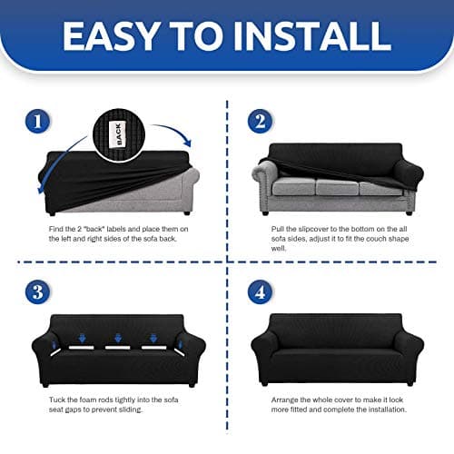 KEKUOU Stretch Single Sofa Slipcover 1 Piece Couch Sofa Cover (31"-55") Furniture Protector 1 Seater Sofa with Elastic Bottom for Kids,Pet.Jacquard Small Checked Pattern Fabric(Small,Black) - Thumbnail 5