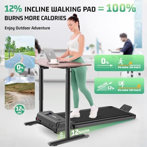 FUNMILY Walking Pad Treadmill with Incline, Foldable Treadmills for Home Office, Portable Walking Pad 300lbs Capacity, Remote Control, 2s Folding Treadmill(Dark Black) - Thumbnail 2