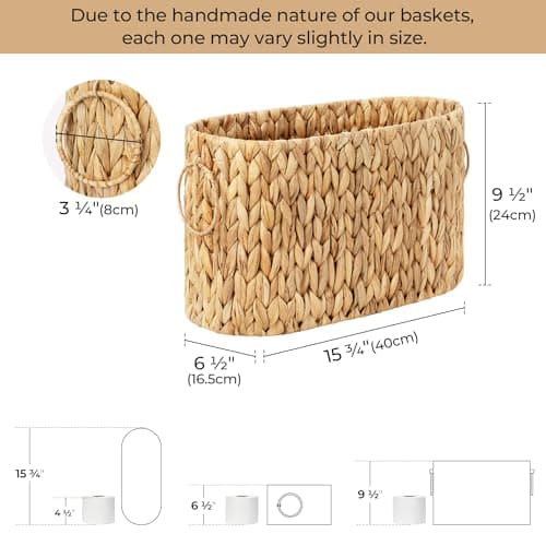 StorageWorks Toilet Paper Storage, Toilet Paper Storage Holder for 6 Regular Rolls, Wicker Basket for Bathroom, Natural Water Hyacinth - Thumbnail 2