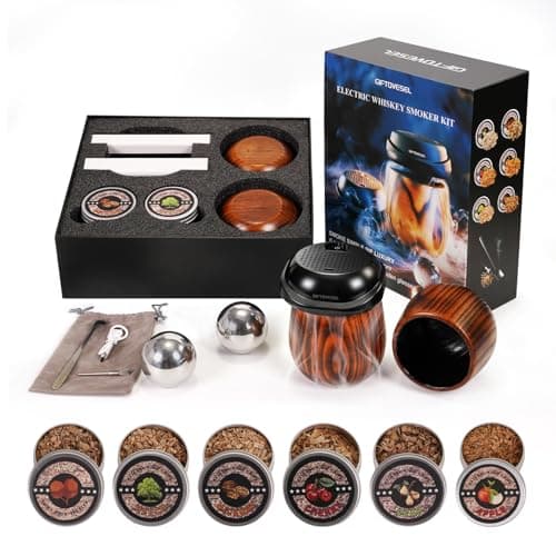 Electric Cocktail Smoker Kit with Unique Charred Wooden Glasses, Whiskey Smoker Kit with 6 Flavors Wood Chips, Instant Smoke Output – Ideal Gift for Cocktail & Whiskey Lovers - Image 1