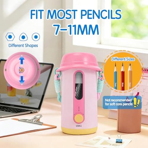 Electric Pencil Sharpener, Low Noise Fully Automatic Pencil Sharpener for Classroom,6.9-10.8mm Colored/Jumbo Pencils, Auto in & Out,Rechargeable Hands-Free Sharpener for Home/Office, Pink - Thumbnail 4