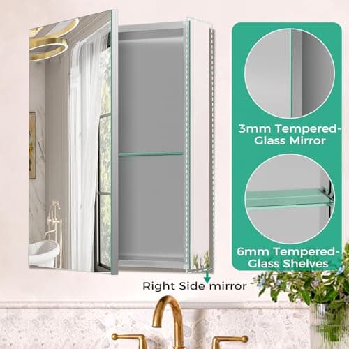 HABIUBIU 14 x 18 in Medicine Cabinet Mirror,Bathroom Mirror Cabinet with Adjustable Shelves, Aluminum Silver Medicine Cabinets for Bathroom,Vanity Decor,Wall Mounted or Recessed - Thumbnail 5