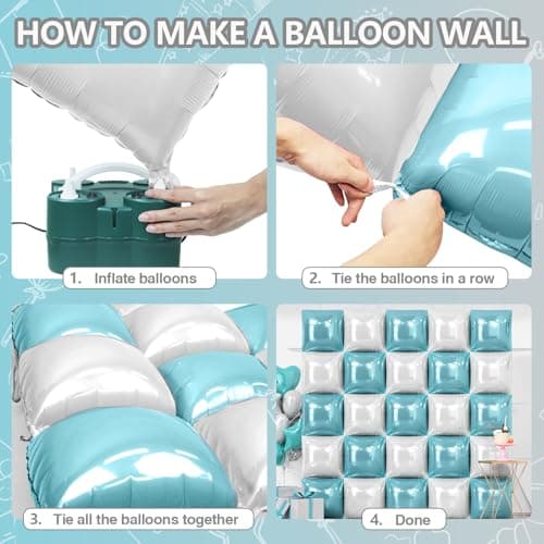 NISOCY 25PCS Pearl White and Light Blue Square Foil Balloons Wall Backdrop Double Sided Blue and White Balloons Arch Kit for Bridal Baby Shower Wedding Engagement Birthday Theme Party Decorations - Thumbnail 4