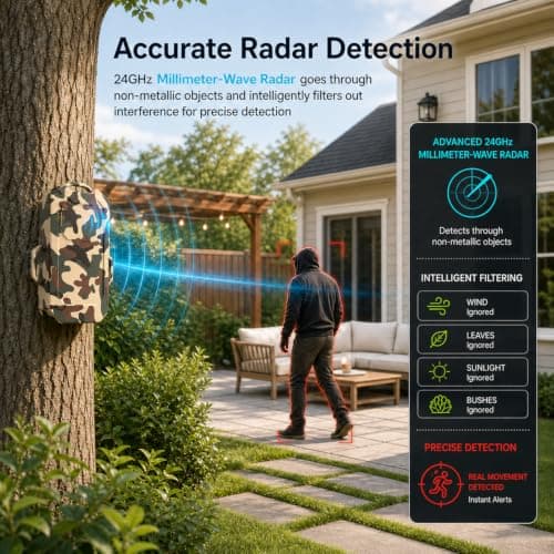 Camping Radar Security Alarm,Wireless Perimeter Alarm,Rechargeable Motion Sensor Trip Alarm,1/2 Mile Range,Waterproof System for Outdoor Security&Survival Gear-Updated Version(Desert Camo) - Thumbnail 2