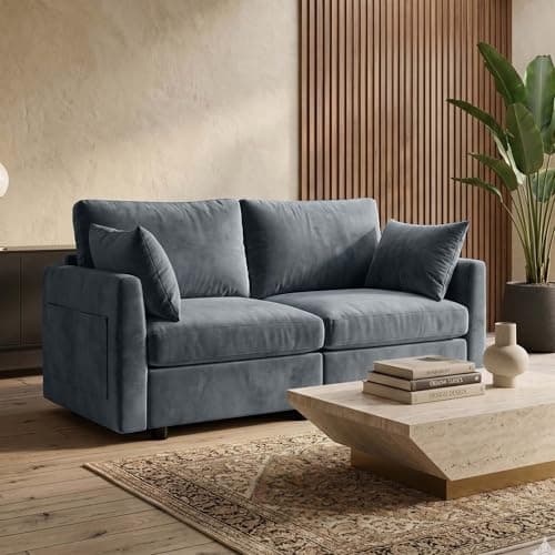 Iroomy Loveseat Cloud Couch for Living Room, Spring Cushion，Comfy Modern Chenille Sofa, Grey - Thumbnail 3