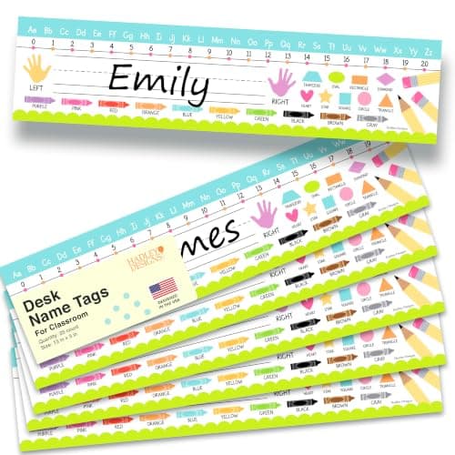 Hadley Designs Desk Name Tags for Classroom –25 Student Name Tags for Desks, 13x3 Name Plates for Classroom Decor, Teacher Supplies, Crayon Nametags, 1st-3rd Grade Kindergarten Preschool Must Haves - Image 1