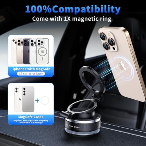 LENEZEN 2025 Upgraded Vacuum Magnetic Phone Holders for Your Car, 360° Adjustable Foldable Magsafe Suction Cup Phone Mount for iPhone [98+LBS Suction+4200gf Magnet] Car Truck Accessories for Men Women - Thumbnail 6